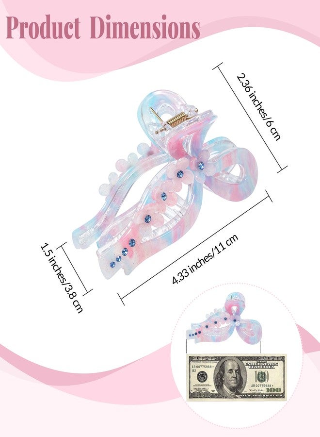 AWAYTR 4.3" Acrylic Bow Hair Clips for Women Cute Bow Claw Clip 3PCS Large Hair Claw Clips for Thick or Long Hair Bows (Pink + Blue) - Image 2